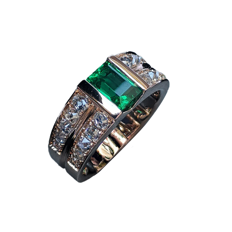 Bague Emeraude et Diamants en Or rose